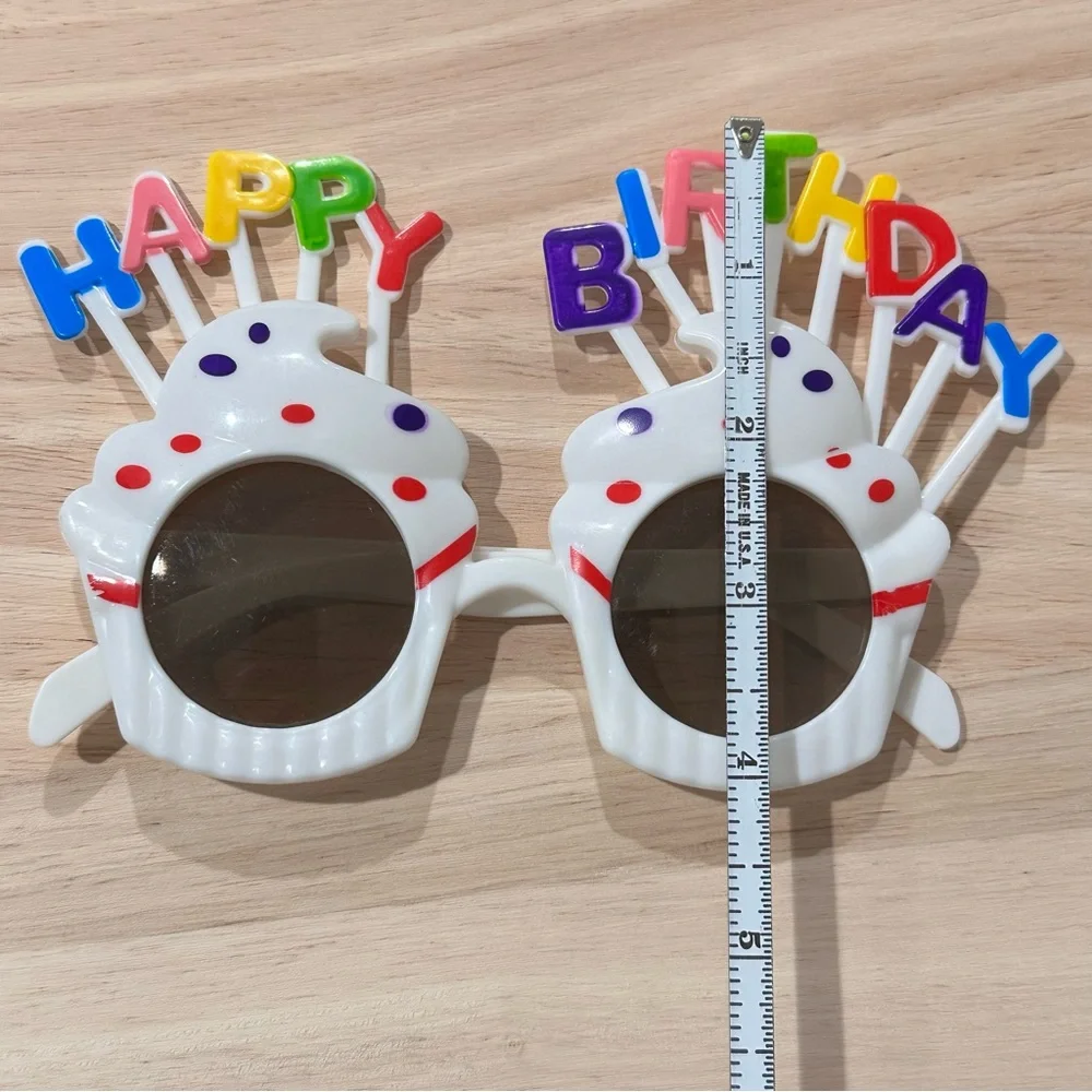 White Happy Birthday Cupcake Novelty Glasses
